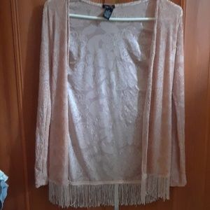 Pink velour cover up with fringe hem